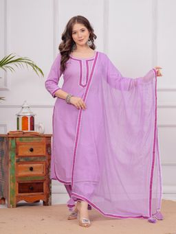 TUSHTI - Lavender Solid Lace Work Kurta with Salwar and Dupatta