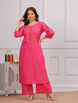 TUSHTI - Chic Pink Solid Pearl Work Kurta with Palazzo