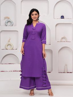 TUSHTI - Purple Elegance Solid Lace Work Kurta with Palazzo