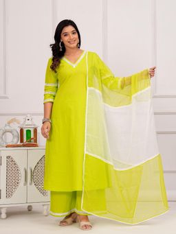 TUSHTI - Lime Green Solid Kurta with Palazzo and Dupatta
