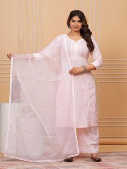 TUSHTI - Soft Pink Solid Kurta with Palazzo and Dupatta