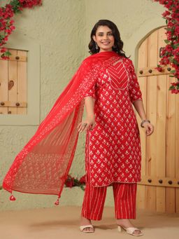 TUSHTI - Red Hand Block Printed Kurta with Pant and Dupatta