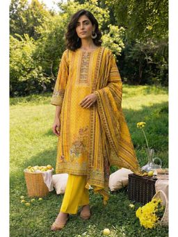 HERITAGE - Sunheri Noor Yellow Floral Printed Kurta with Pant and Dupatta
