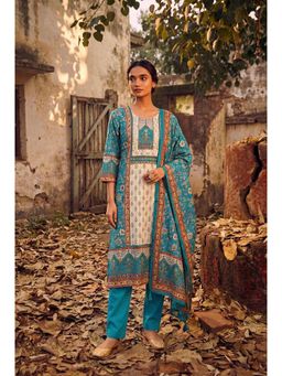 HERITAGE - Gulnaar Blue Floral Printed Kurta with Pant and Dupatta