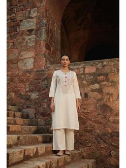 HERITAGE - Ivory Noor Embroidered Beads Work Kurta with Palazzo