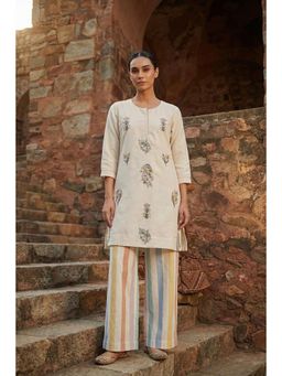 HERITAGE - Ivory Bloom Floral Hand Embroidered Kurti with Palazzo
