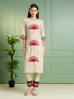 KAFTANIZE - Beige Embroidery Kurta with Pant