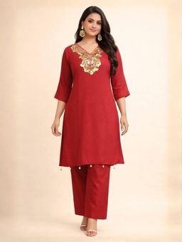 KAFTANIZE - Red Sequinned Kurta with Palazzo