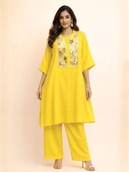 KAFTANIZE - Yellow Sequinned Kurta with Palazzo