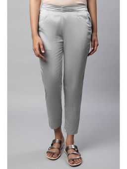 Aurelia - Grey Solid Slim Fit Pant