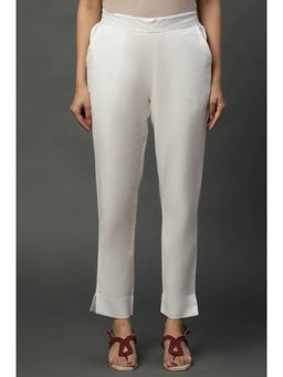 Aurelia - White Solid Slim Fit Pant