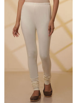 Aurelia - Cream Solid Slim Fit Leggings