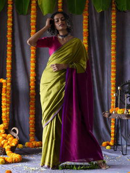 Suta - Green Woven Tassels Saree without Blouse