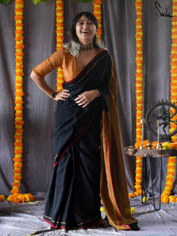Suta - Black Woven Tassels Saree without Blouse