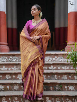 Suta - Wine Woven Tassels Saree without Blouse