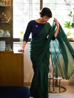 Suta - Green Solid Tassels Saree without Blouse