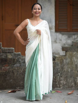 Suta - Green Ombre Tassels Saree without Blouse