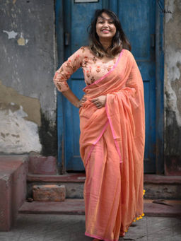 Suta - Orange Solid Tassels Saree without Blouse