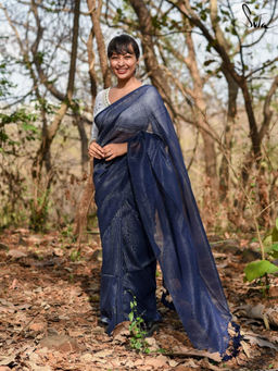Suta - Blue Woven Tassels Saree without Blouse