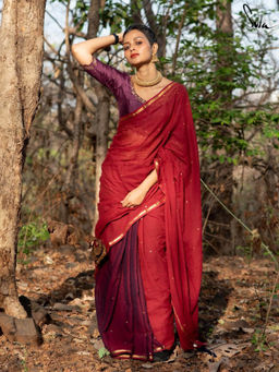 Suta - Red Embellished Tassels Saree without Blouse