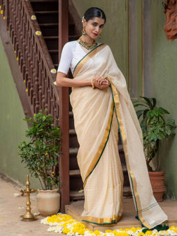 Suta - White Woven Tassels Saree without Blouse