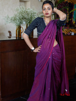 Suta - Purple Embellished Tassels Saree without Blouse