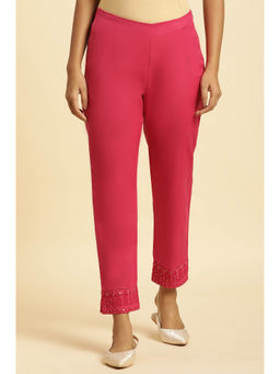 W - Pink Embroidered Slim Fit Pant