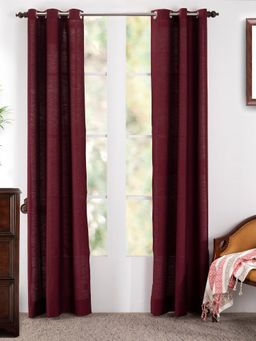 Maspar - Marly Matt Silk Print Bordeaux Door Curtain Set of 2