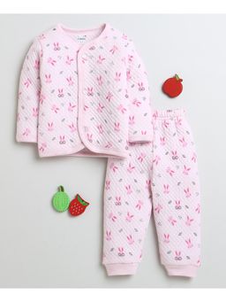 Bumzee - Pink Girls Full Sleeves Polyfill Winterwear Jabla and Pyjama (Set of 2)