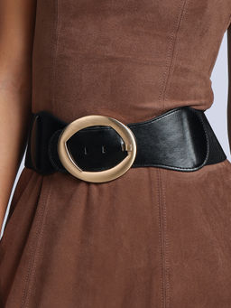 Twenty Dresses by Nykaa Fashion - Women's Black Chunky Metal Buckle Broad Elasticated Belt