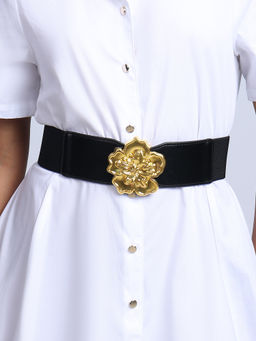 Twenty Dresses by Nykaa Fashion - Women's Black Floral Buckle Broad Elasticated Waist Belt