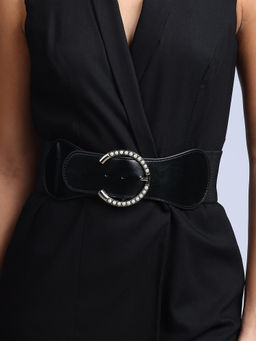 Twenty Dresses by Nykaa Fashion - Black Pearl Embellished Buckle Broad Belt For Women