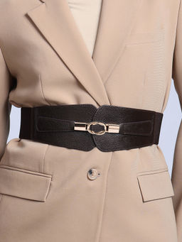 Twenty Dresses by Nykaa Fashion - Dark Brown Metal Detail Wide Elasticated Belt For Women