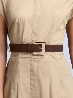 Twenty Dresses by Nykaa Fashion - Dark Brown Faux Suede Classic Belt For Women