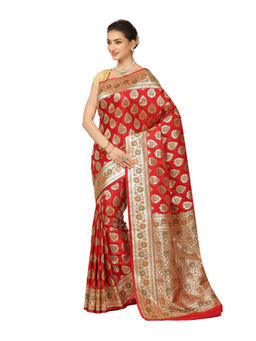 Banarasi Silk Works - Women Red Katan Paithani Saree with Unstitched Blouse