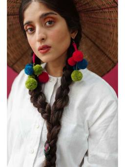 Ziddi - Zuri Handcrafted Pom Pom Statement Multicolor Earrings