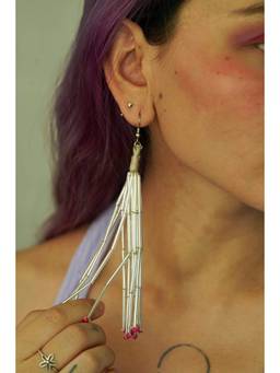 Ziddi - White Icicle Tassel Earrings