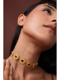 Ziddi - Pink 22K Gold Pleated Saba Choker