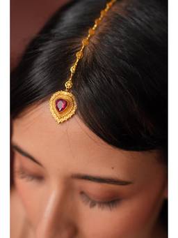 Ziddi - Red 22K Gold Plated Love Maang Tikka
