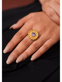 Ziddi - Saba 22K Gold Plated Ring with Purple Stone at the Center