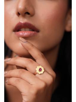 Ziddi - 22K Gold Plated Red Gulbadan Ring