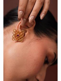 Ziddi - Pink 22K Gold Plated Phool Pair Of Earrings