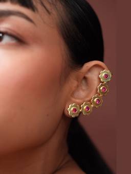 Ziddi - 22K Gold Plated Pink Guldastaan Ear Cuff