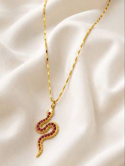 Ziddi - Pink 22K Gold Plated Naga Pendant Chain