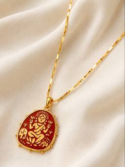 Ziddi - Maroon 22K Gold Plated Lakshmi Pendant Necklace