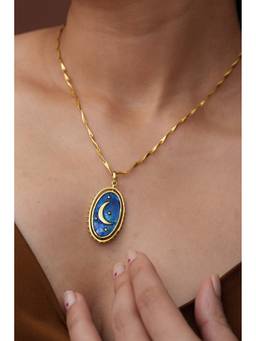Ziddi - Blue Hamsa and Moonlight Reversible Pendant