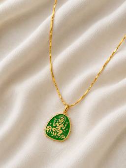 Ziddi - Green 22K Gold Plated Lakshmi Pendant Necklace