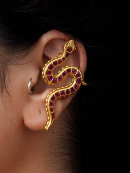 Ziddi - Pink 22K Gold Plated Naga Pair Of Ear Cuffs