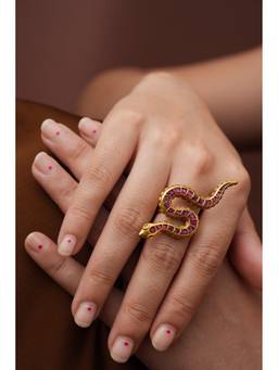 Ziddi - Pink 22K Gold Plated Naga Ring