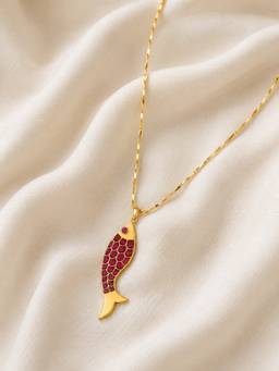Ziddi - Pink 22K Gold Plated Machhli Pendant Chain